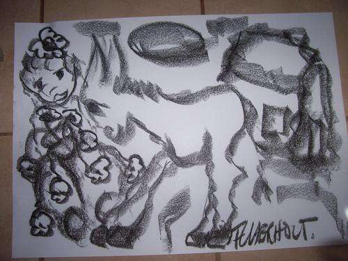 FANTASTIC   Claerhout original A2 charcoal stunning donkey farm scene Friday auc
