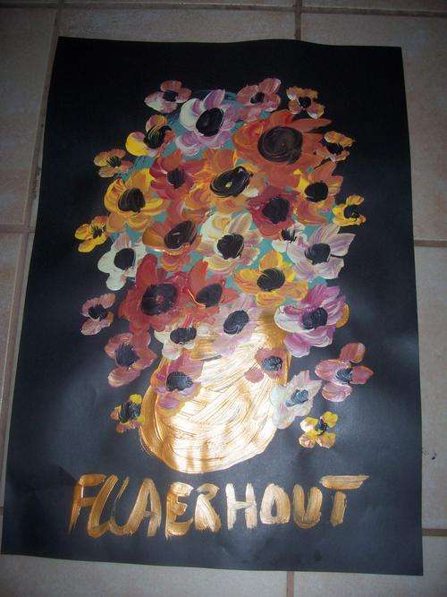 A fantastic floral made in acrylic on A2 thick black paper This Claerhout original on weekend auc