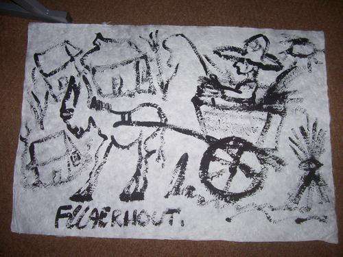 Acrylic lines on homemade paper Father Claerhout original 80x55cm Snap Friday auction