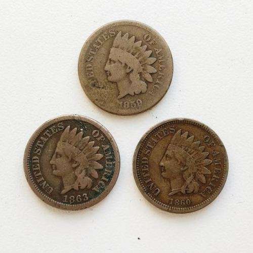 USA Indian Head Pennies - 1859, 1860, 1863