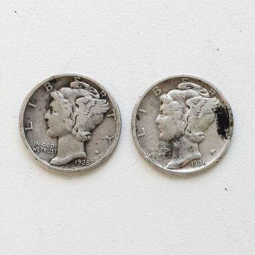 USA Silver 2 x Mercury dimes 1928, 1936
