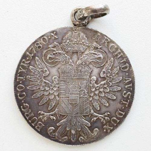 SILVER 1780 Austrian Thaler 1860 - 1890 restrike. Two dots between ET and Clementia. Pendant