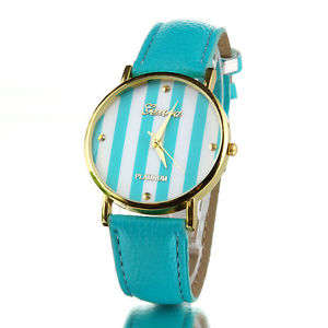 New Geneva Leather style Womens wristwatch - Sky Blue
