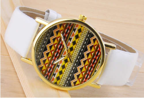 Ladies Geneva White Strap - Rippled Dial