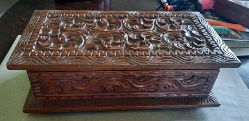 Gorgeous hand carved Teak jewellery box