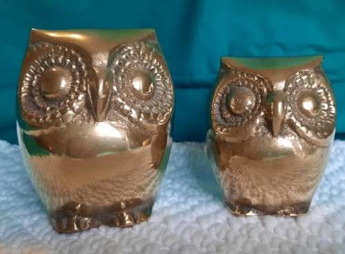 set of 2 brass owl ornaments