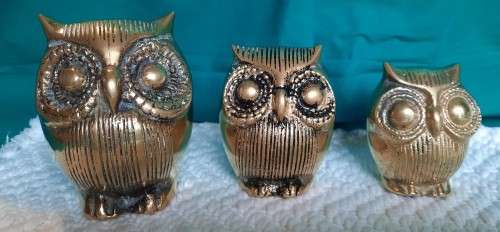 Family of 3 Vintage brass owl ornaments
