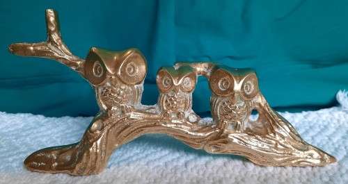 Beautiful decorative, solid brass owl family on a branch
