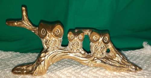 Beautiful decorative, solid brass owl family on a branch