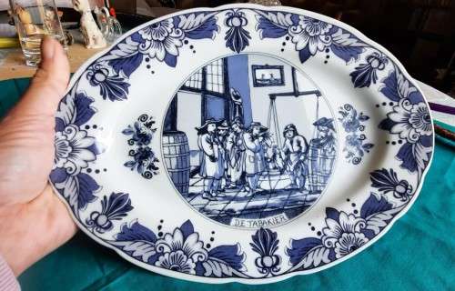 Delft Holland pottery oval serving dish `De Tabakier` 26cmx19cm serie no. 1495