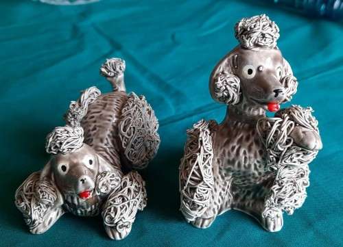 Vintage spaghetti Poodle figurines - Gray made by Capri