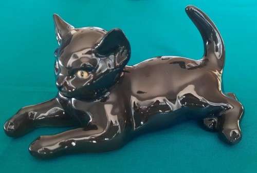 Rosenthal Germany, F Heidenreich, Black cat figurine lying down #1907