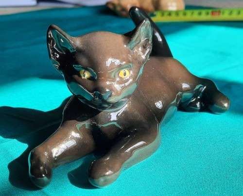 Rosenthal Germany, F Heidenreich, Black cat figurine lying down #1907