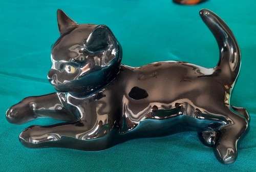 Rosenthal Germany, F Heidenreich, Black cat figurine lying down #1907