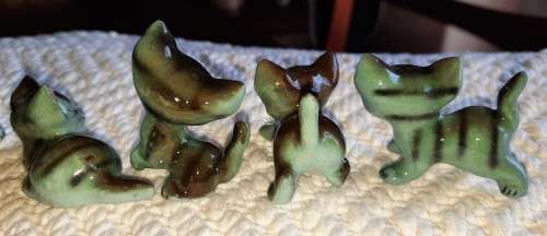 Vintage, set of 6 playful kittens, grey stripes with pink ears