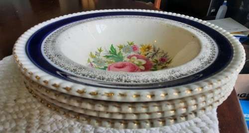 4 x Cardinal Royal Ascot lavish cobalt hand painted bowls - made in England