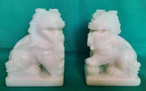 Pair of white stone Fu Dogs
