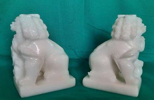 Pair of white stone Fu Dogs