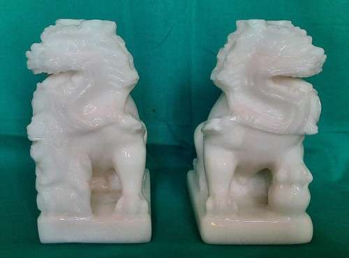 Pair of white stone Fu Dogs