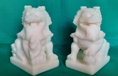 Pair of white stone Fu Dogs