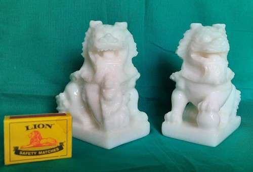 Pair of white stone Fu Dogs