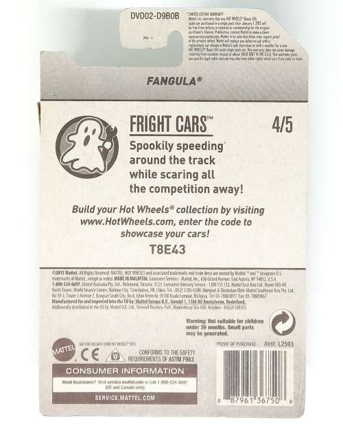 HotWheels FANGULA - Fright Cars - Long Card USA Only Released - DVD02-D9B0B Treasure Hunt 2015