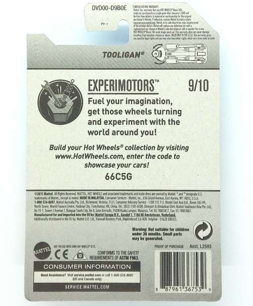 HotWheels TOOLIGAN - EXPERIMOTORS - Long Card Released USA Only  - DVD00-D9B0E Treasure Hunt 2016