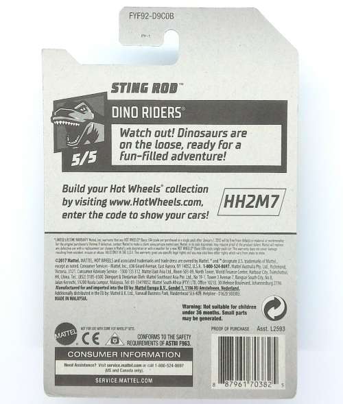 HOT WHEELS STING ROD DINO RIDERS - Long Card Released USA Only  - FYF92-D9C0B Treasure Hunt 2018