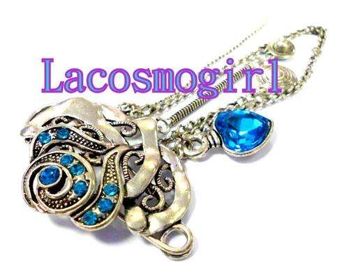 tibetan silver ethnic brooche with sea blue diamante's