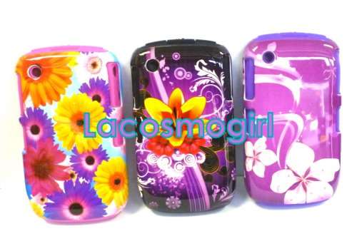 BLACKBERRY 8520 / 9300  DOUBLE COVER - RUBBER & HARD FLORAL COVER - EXTRA PROTECTION & STYLE