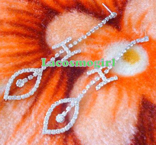 Chic Slim Tear Drop Diamante Earrings - 12cm length