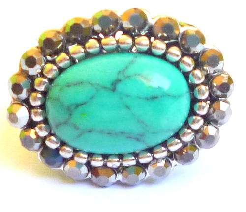 Tibetan Silver Ring with an opal bead surrounded by grey rhinestones in a gift box - Size 17