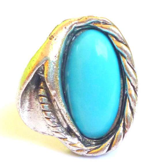 Tibetan Silver Ring with a turqoise opal bead and pretty trimmings in a gift box - Adjustable Band