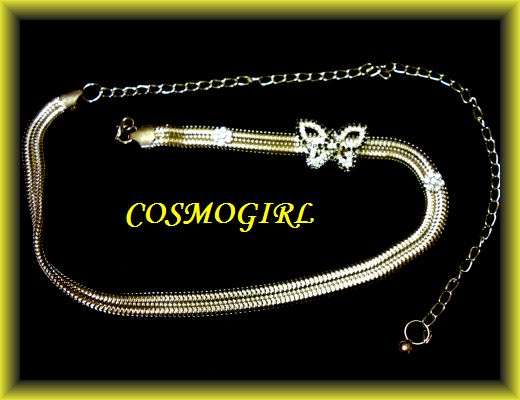 DIAMANTE BUTTERFLY BUCKLE GOLD CHAIN STYLE BELT