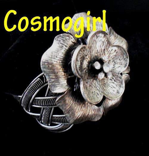 TIBETAN SILVER BRACELET WITH LARGE FLOWER & DIAMANTE'S