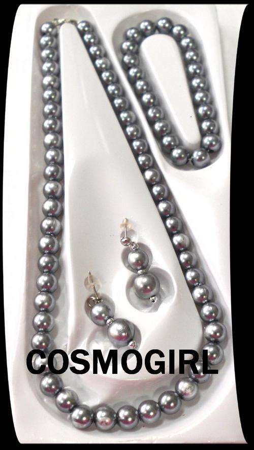 CRAZZZY R1 AUCTION - PEARL BEAD JEWELLERY SET - NECKLACE, BRACELET & EARRINGS