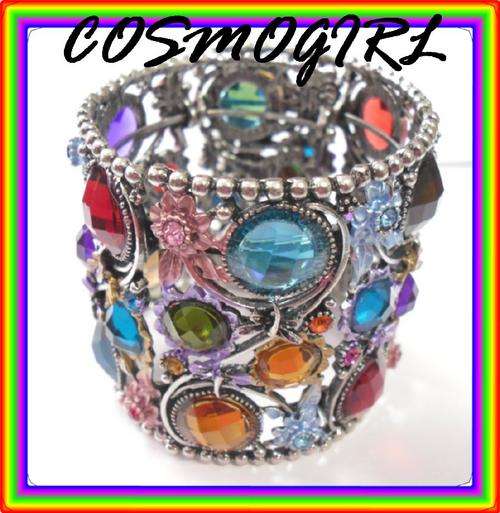 STUNNING RHINESTONE & BEAD WIDE BRACELET