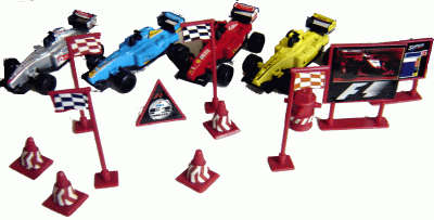 "Complete Set"  Formula One Racing & Pit Stop including 4 Cars!!!