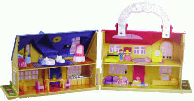 Carry Around 2-in-1 Doll House inc. 18 Playing Pieces