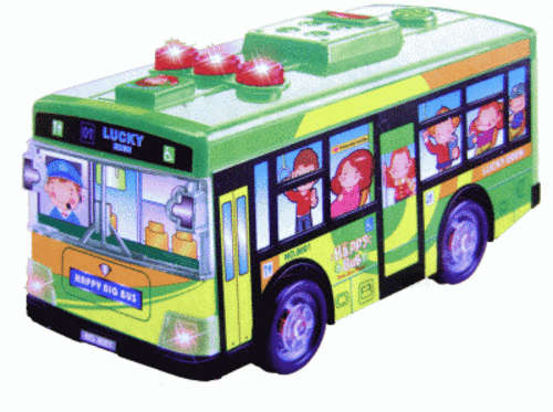NEW!!!  Cartoon "Happy Bus" with Lights and Sounds and Bump 'n Go Action