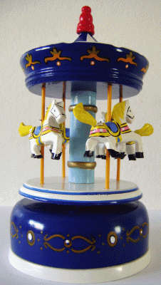 *** Hand Painted Wind Up Wooden Musical Carousel ***