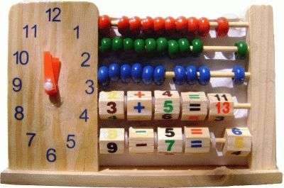 "Wooden Mathematics Abacus with Clock"