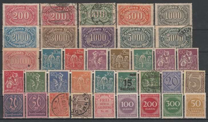 GERMANY : 1921/23 COLLECTION TO 20 MD : SURCHARGES AND OPTD INCL: UMM,MM,USED-3 SCANS