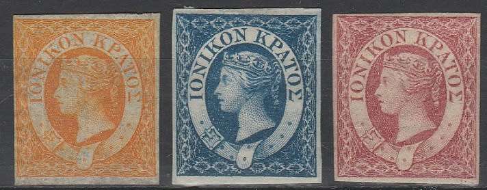 IONIAN ISLANDS: 1859: SCARCE STAMP SET: IMPERF: ONLY 3 STAMPS ISSUED- PLEASE READ DESCRIPTION