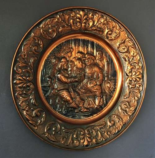 LARGE VINTAGE COPPER-WALL PLAQUE!! *DUTCH OLD-TIME SCENE*