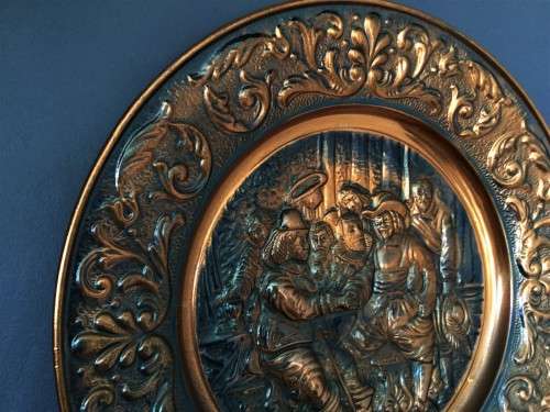 LARGE VINTAGE COPPER-WALL PLAQUE!! *DUTCH OLD-TIME SCENE*