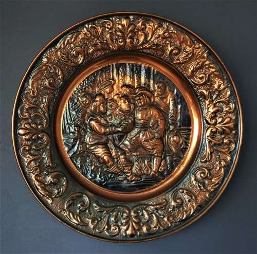 LARGE VINTAGE COPPER-WALL PLAQUE!! *DUTCH OLD-TIME SCENE*