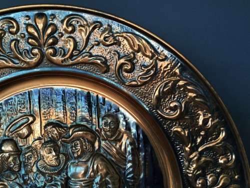LARGE VINTAGE COPPER-WALL PLAQUE!! *DUTCH OLD-TIME SCENE*