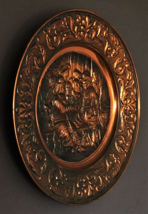 LARGE VINTAGE COPPER-WALL PLAQUE!! *DUTCH OLD-TIME SCENE*