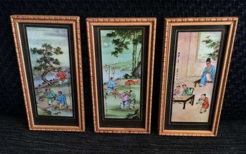 3 x STUNNING CHINESE WOODEN FRAMED ARTWORKS!!